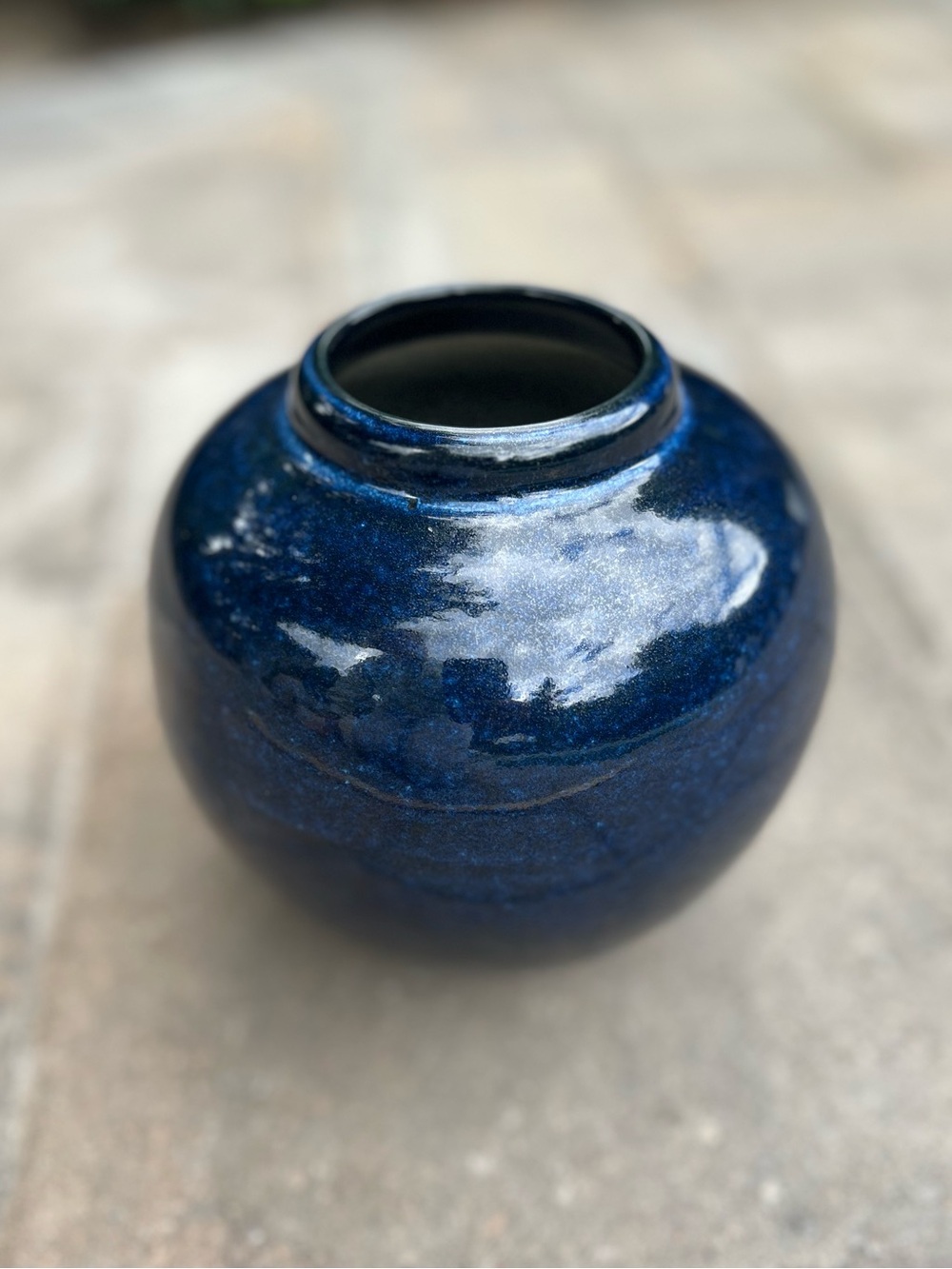 Dark Blue Ceramic Round 5.5” Tall MCM Vase